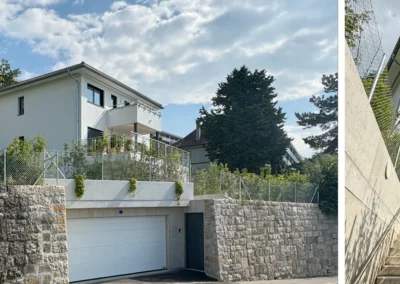 Villa familiale conçue par Sáez Architecte à Neuchâtel avec murs en pierre