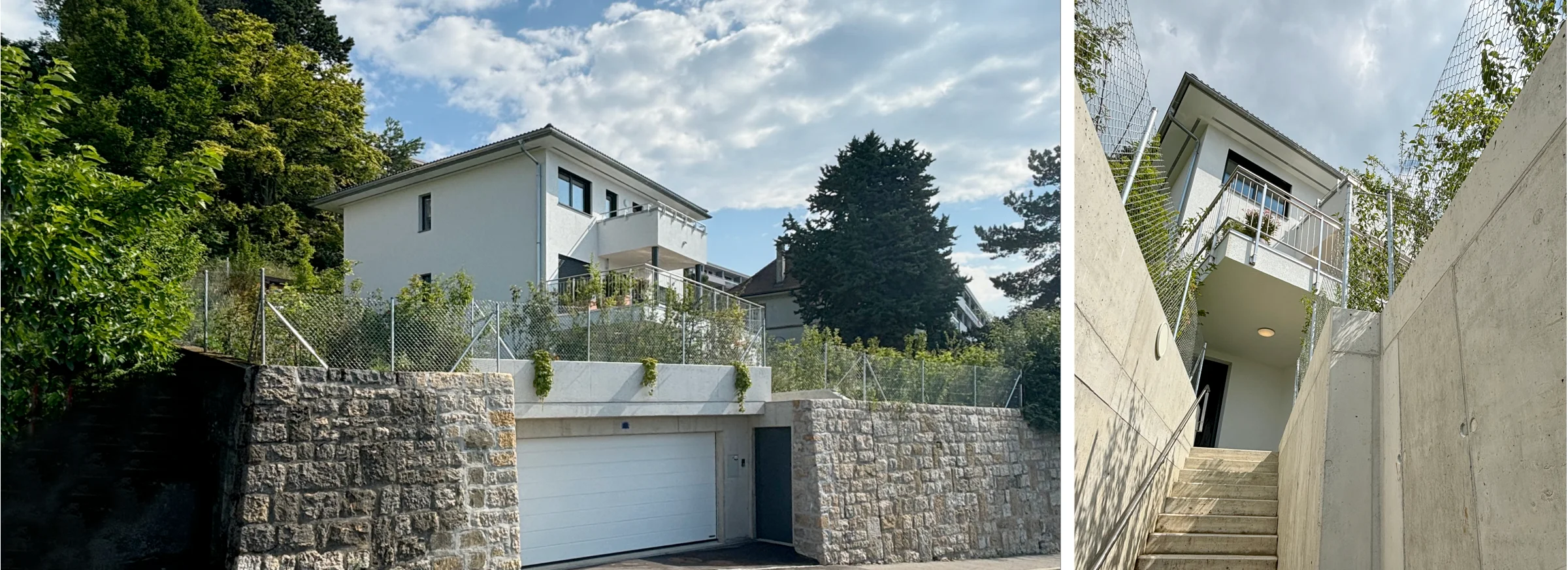 Villa familiale conçue par Sáez Architecte à Neuchâtel avec murs en pierre